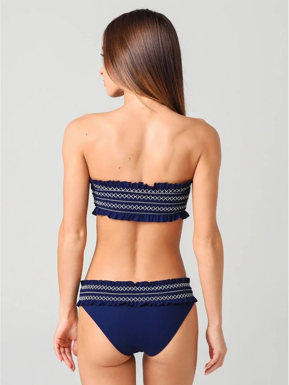 Tory Burch Navy Blue Smocked Costa Bikini Bottom Size M